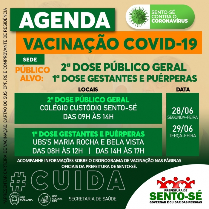 Confira agenda de vacinação contra Covid, nos próximos dias em Sento-Sé