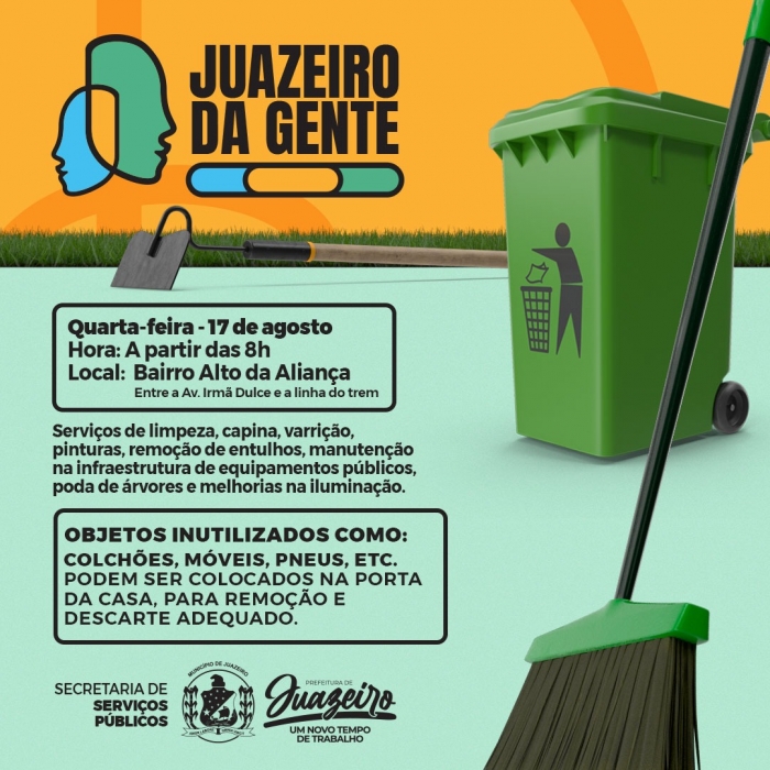 Programa ‘Juazeiro da Gente’ levará mutirão de limpeza e serviços públicos para o bairro Alto da Aliança