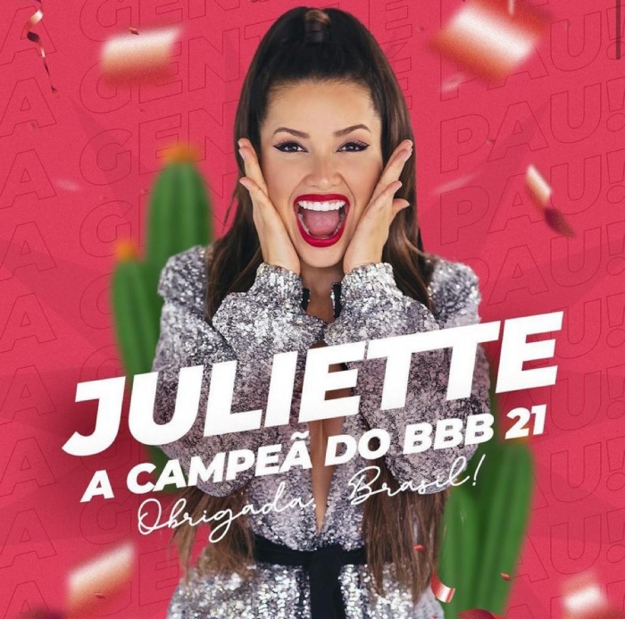 Juliette é a campeã com 90,15% dos votos e ganha R$1,5 milhão