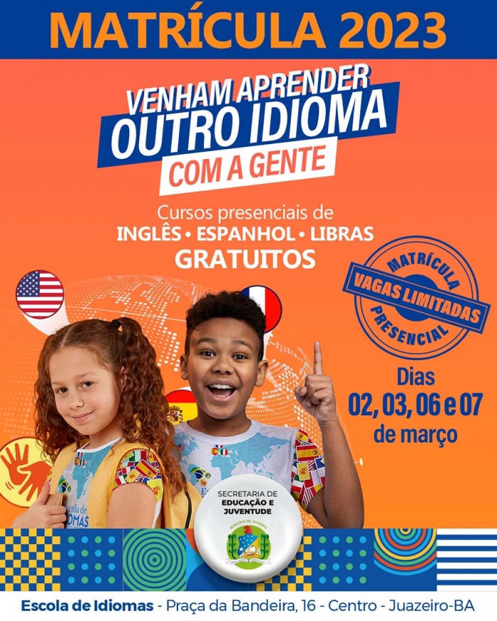 Matrículas para cursos da Escola de Idiomas da Prefeitura de Juazeiro serão abertas no dia 2 de março